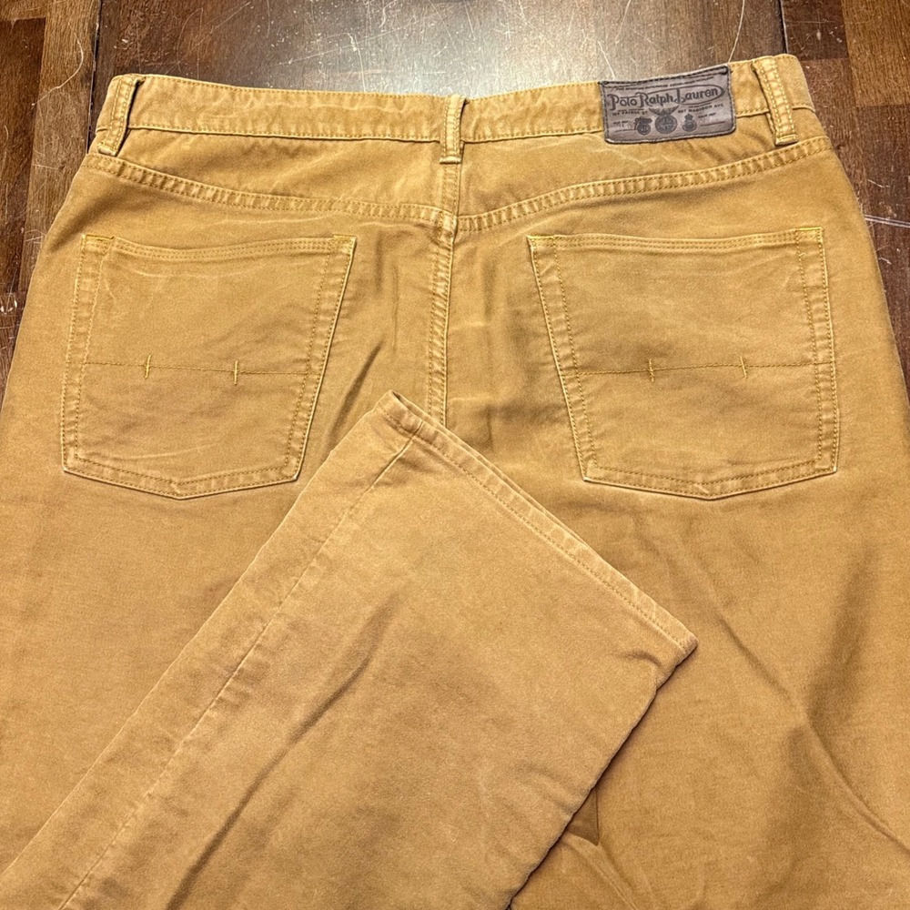 Polo Ralph Lauren Soft Felt Pants Mens 36x32 Tan 5-Pocket Cotton Trousers